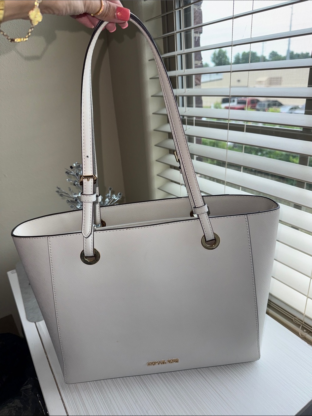 Michael Kors Cream Saffiano Leather Tote with Gold Hardware